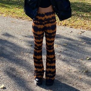 Misguided orange and black ribbed flare pants